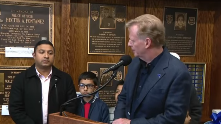 NFL Commissioner Roger Goodell gives children of fallen NYPD officer academic scholarships